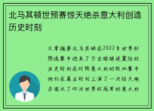 北马其顿世预赛惊天绝杀意大利创造历史时刻 北马其顿世预赛惊天绝杀意大利创造历史时刻